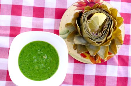 Steamed Globe Artichoke with Cilantro Pesto Dip