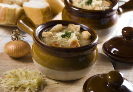 Thyme Onion Soup with Parmesan and Croutons