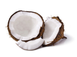 Pieces of coconut on a white background