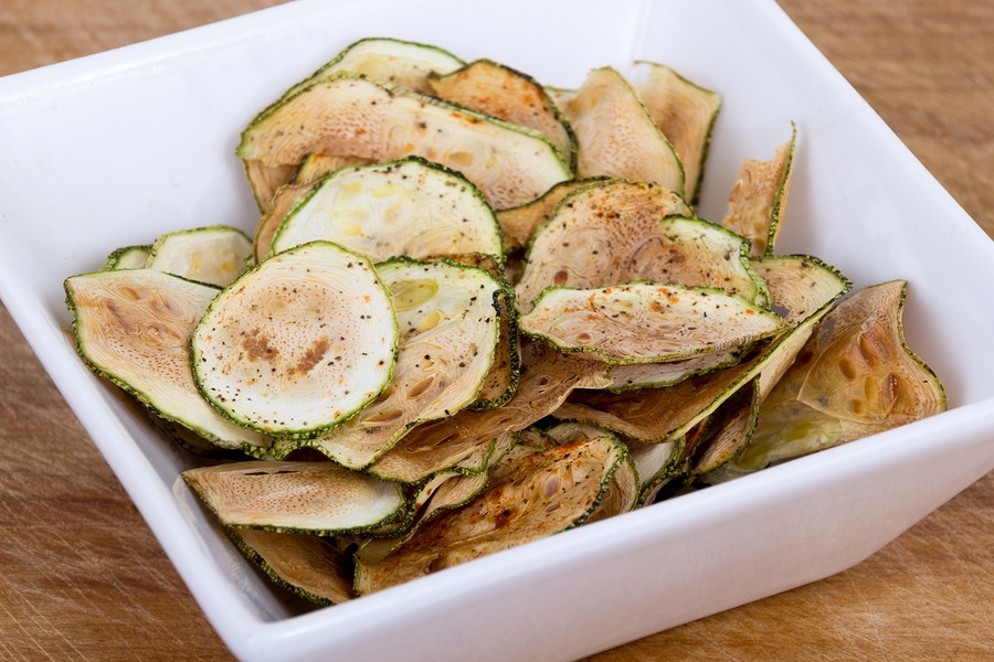 zucchini chips or courgette crisps oven baked in bowl