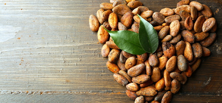 Cocoa beans in the shape of a heart