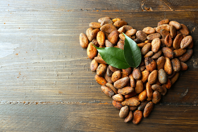 Cocoa beans in the shape of a heart