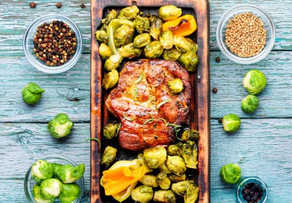 Keto pork tenderloin with Brussels sprouts