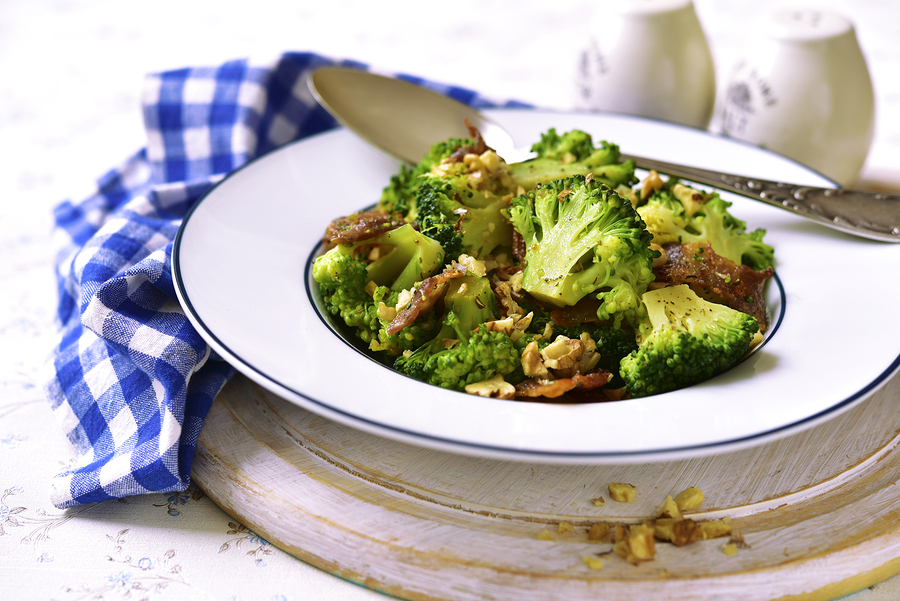 Keto Roasted Broccoli with Peanut Butter and Walnuts